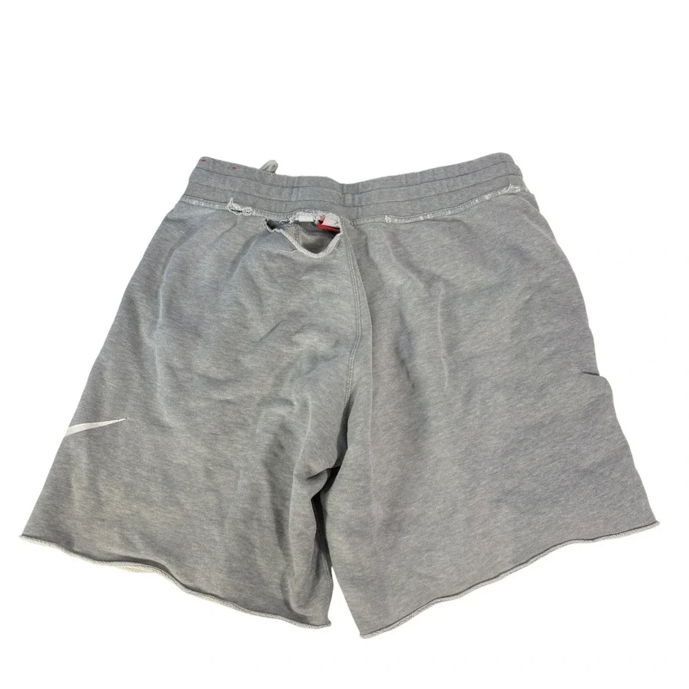 Nike Sweat Shorts Mens XL Gray Distressed Graphic Logo Raw Hem Athletic